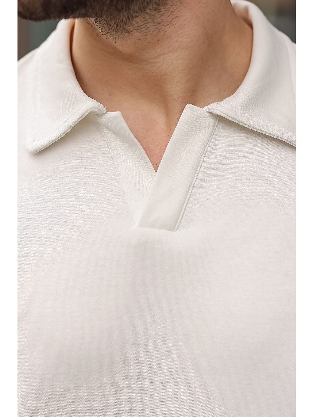 Ekru Polo Yaka Oversize Erkek Tişört E7185-4