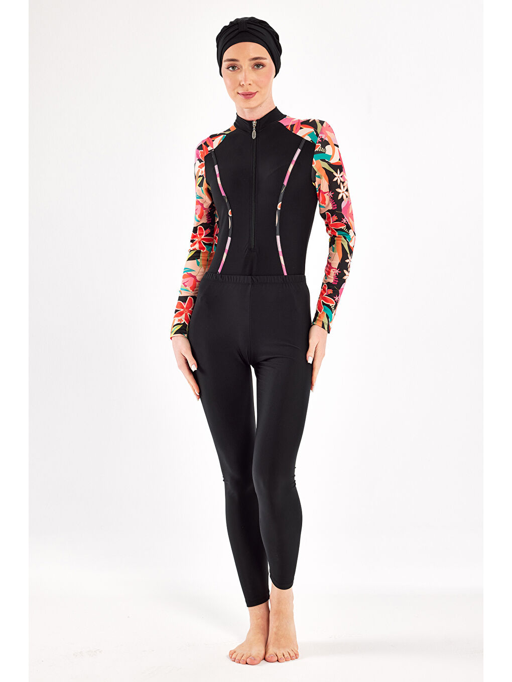 3 Farklı Şekilde Giyilebilir Elastanlı Etekli Tesettür Mayo Dora 1108 Siyah-1