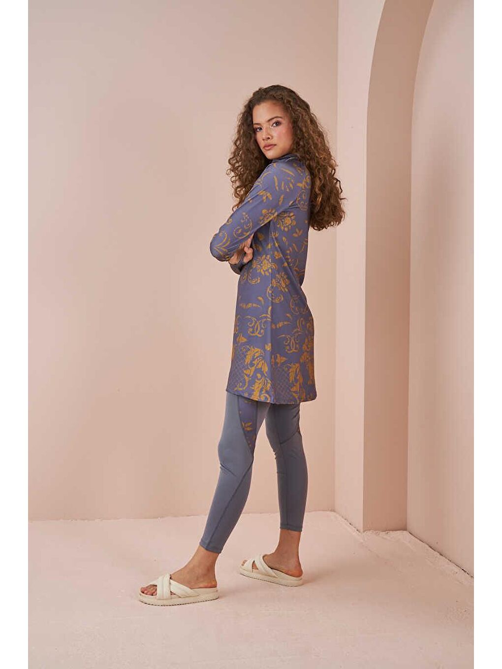 Çini Performans Tesettür Mayo Takımı Gri-3