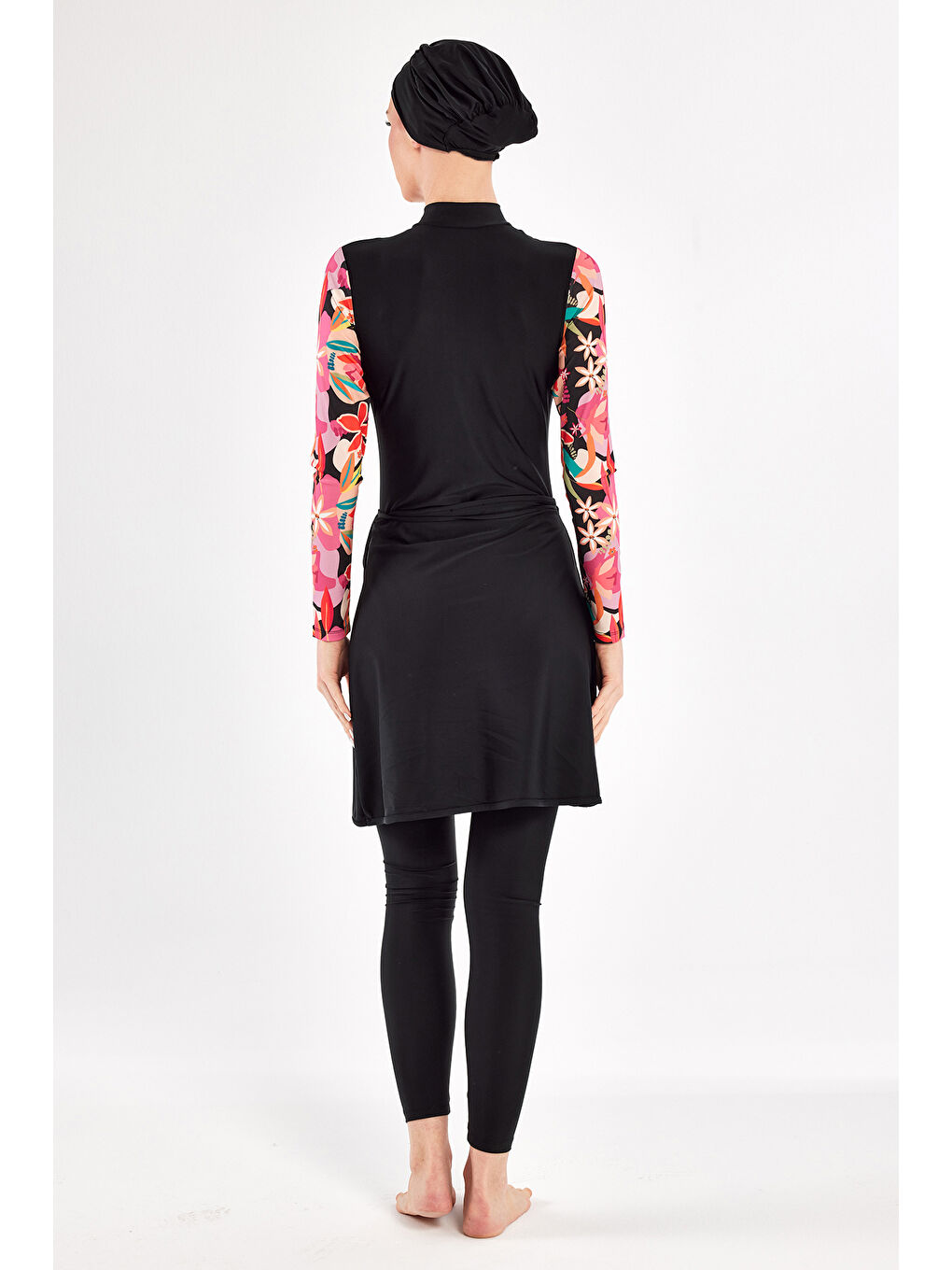 3 Farklı Şekilde Giyilebilir Elastanlı Etekli Tesettür Mayo Dora 1108 Siyah-3