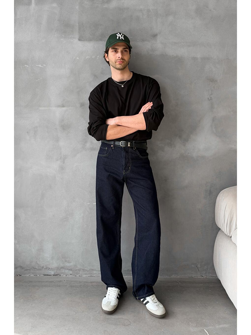 Siyah Erkek Oversize Uzun Kollu Basic T-shirt-8