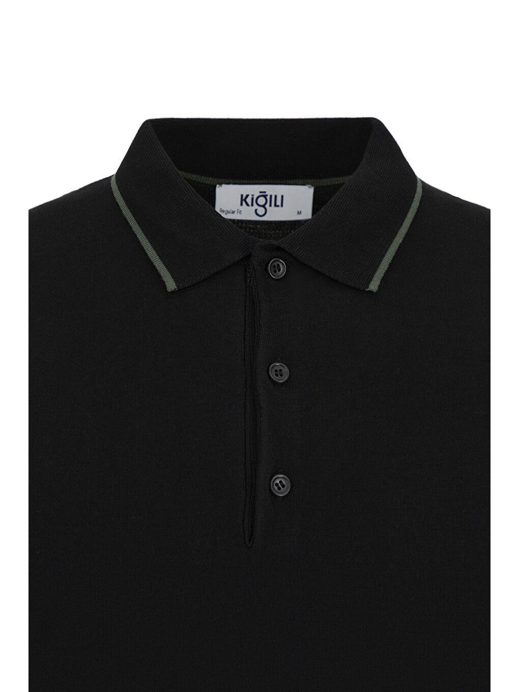 Siyah Regular Fit Şerit Detaylı Polo Yaka Triko Tişört-2