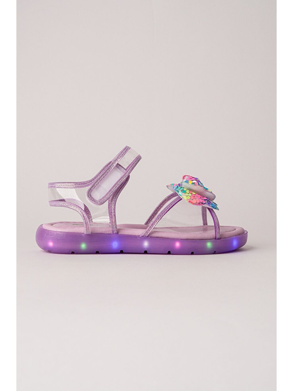 Lila PİCKLES Pullu Kelebek Detaylı Cırtlı Şeffaf Kız Çocuk Sandalet