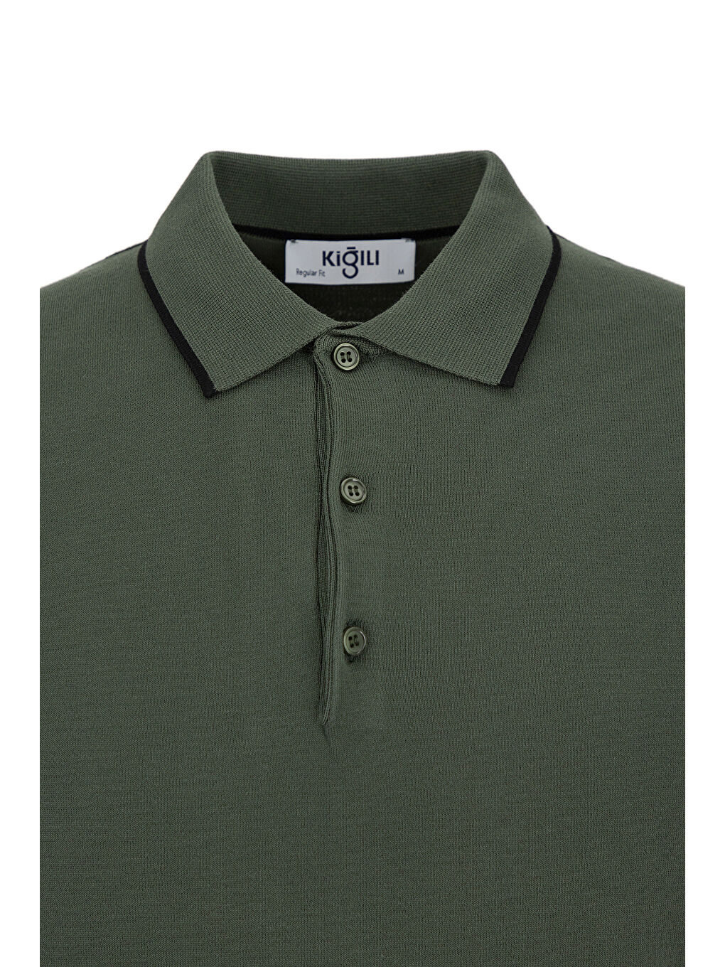 Haki Regular Fit Şerit Detaylı Polo Yaka Triko Tişört-2