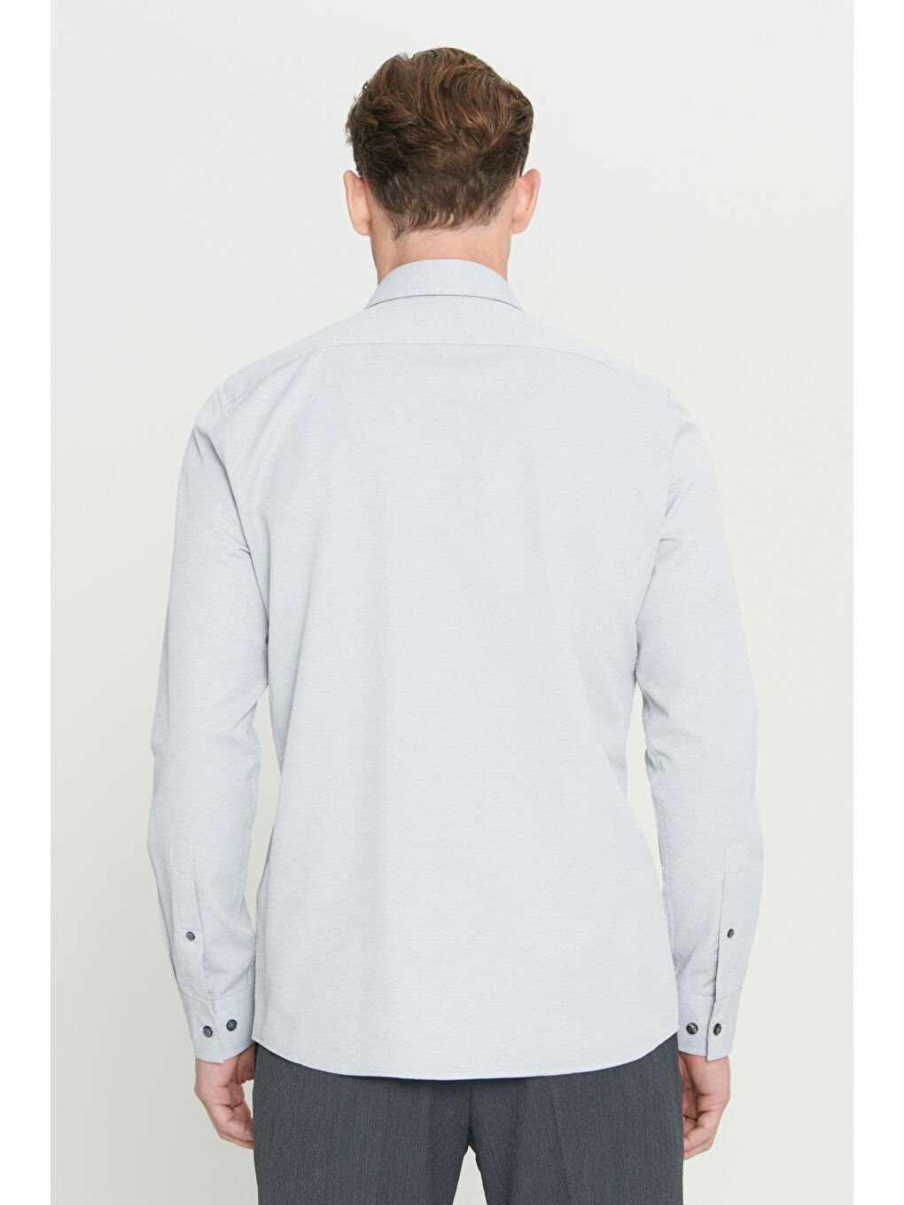 Erkek Gri Kolay Ütülenebilir Slim Fit Dar Kesim Düğme Yaka Gofre Desenli Gömlek-4