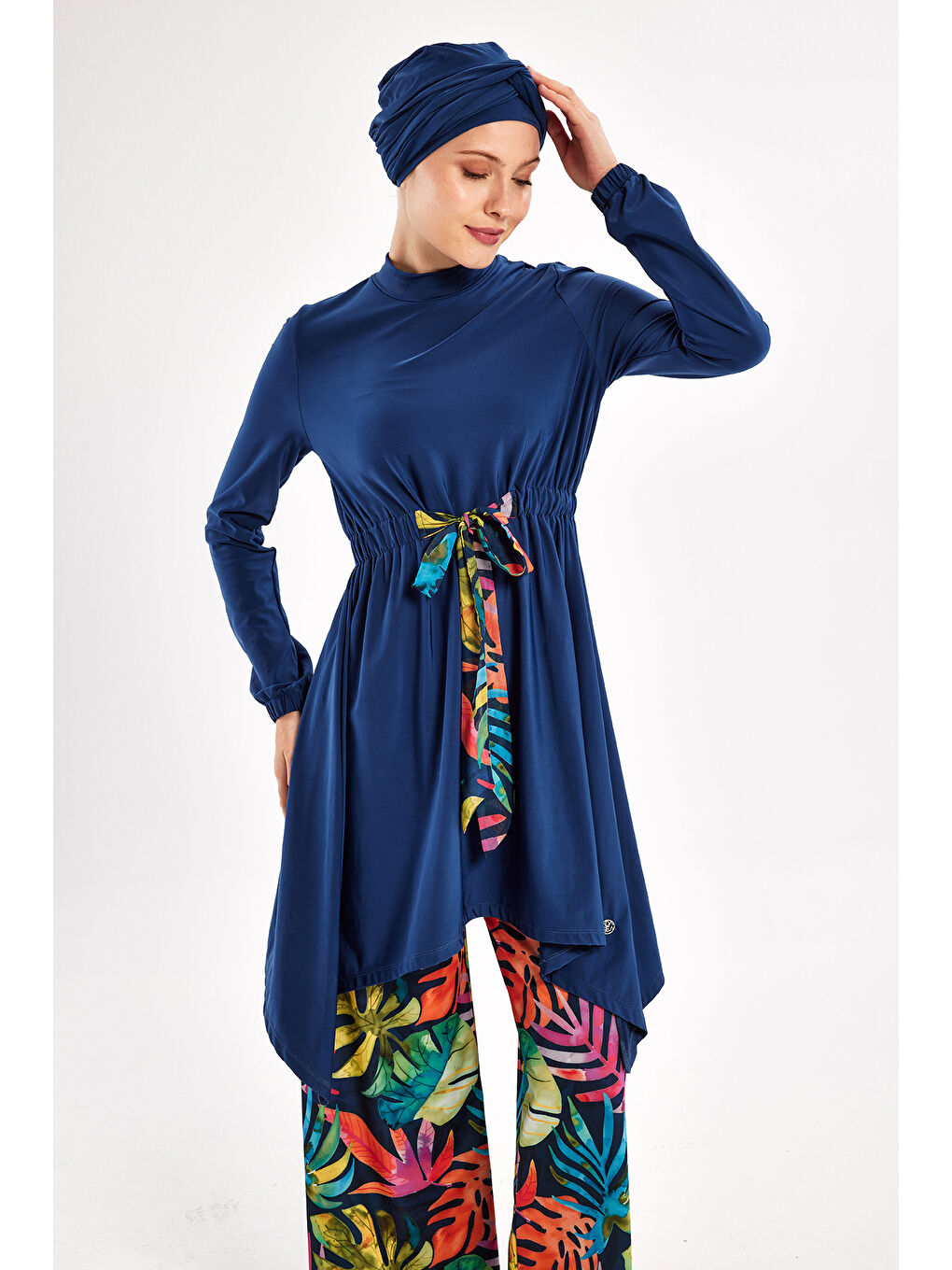 Elastanlı Bol Paça Tam Kapalı Tesettür Mayo Bloom 1119 Açık Lacivert-1