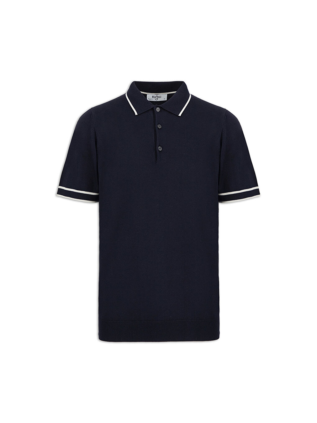 Lacivert Regular Fit Şerit Detaylı Polo Yaka Triko Tişört