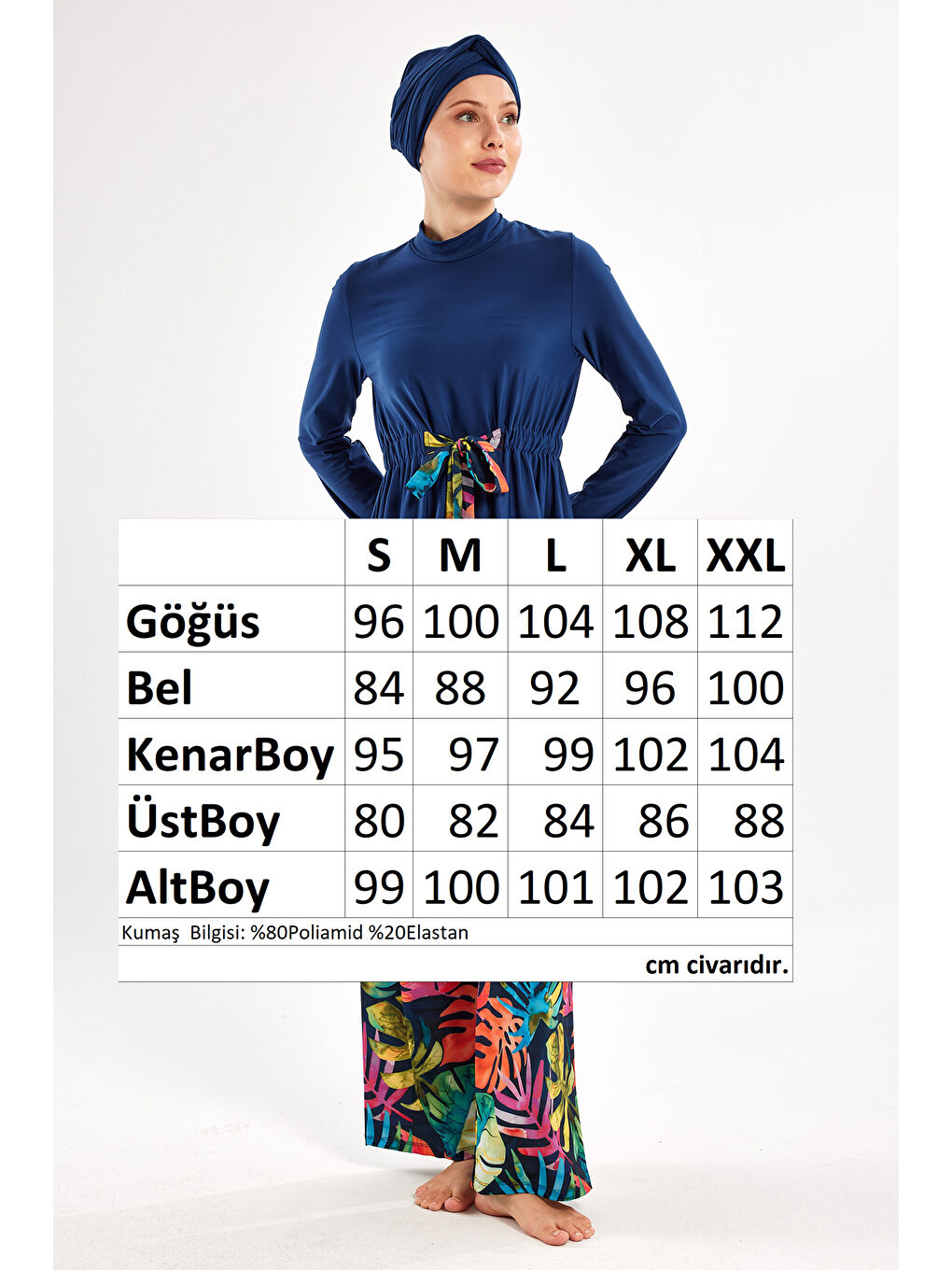 Elastanlı Bol Paça Tam Kapalı Tesettür Mayo Bloom 1119 Açık Lacivert-3