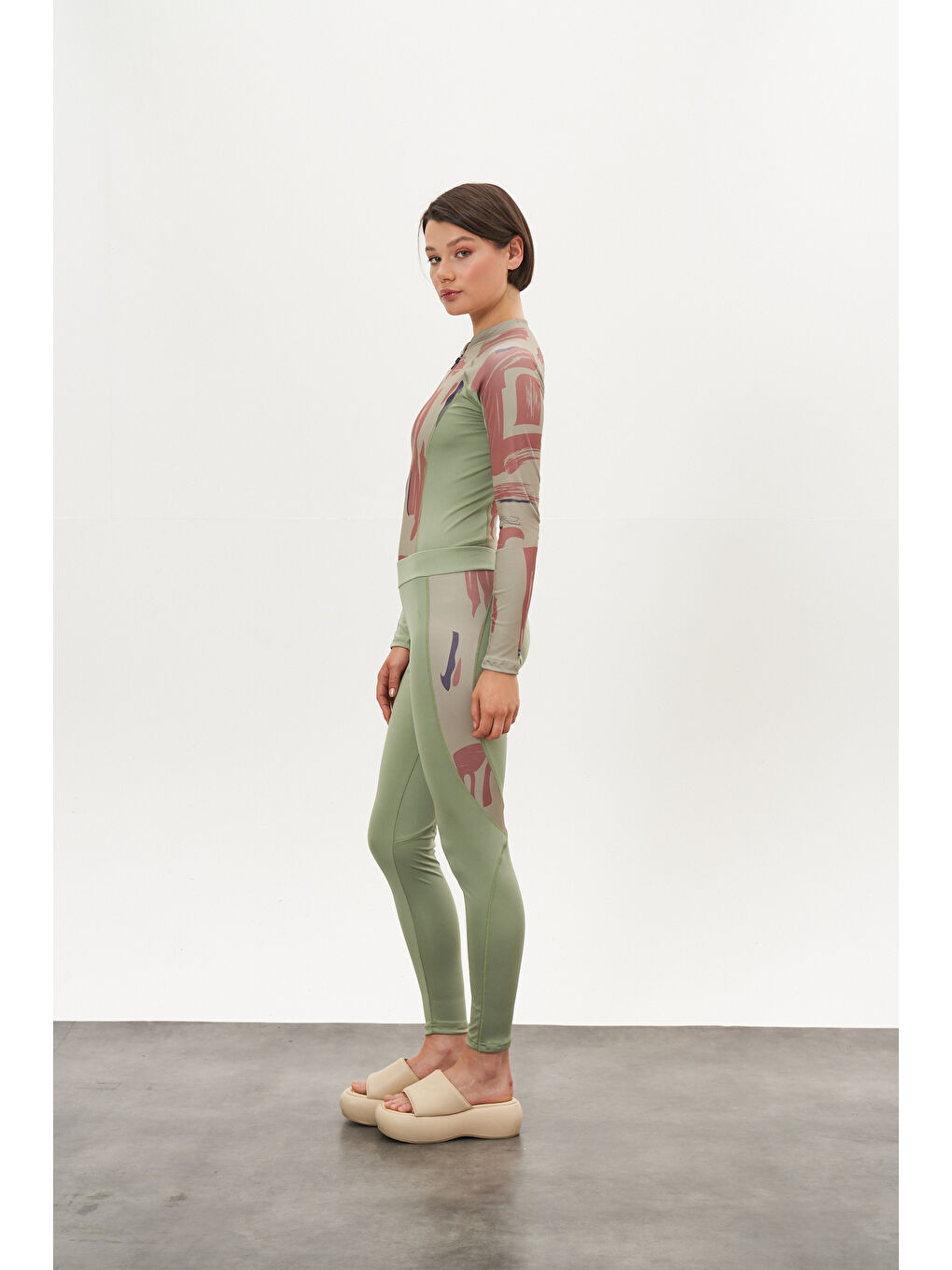 Yeşil Yüzücü Mayo Tayt Etek 3lü Maysa Desen Çağla-2