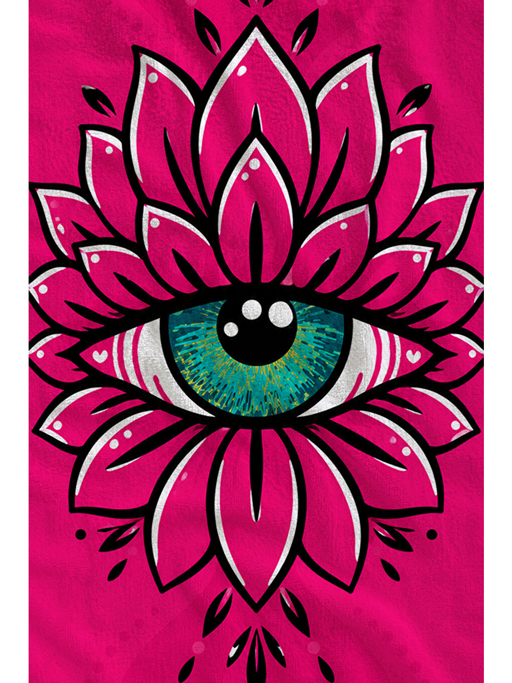 Pop Art Pembe Çiçek İçinde Göz Desenli 70x150 Plaj Havlusu - Dijital Baskılı Banyo Havlusu-2