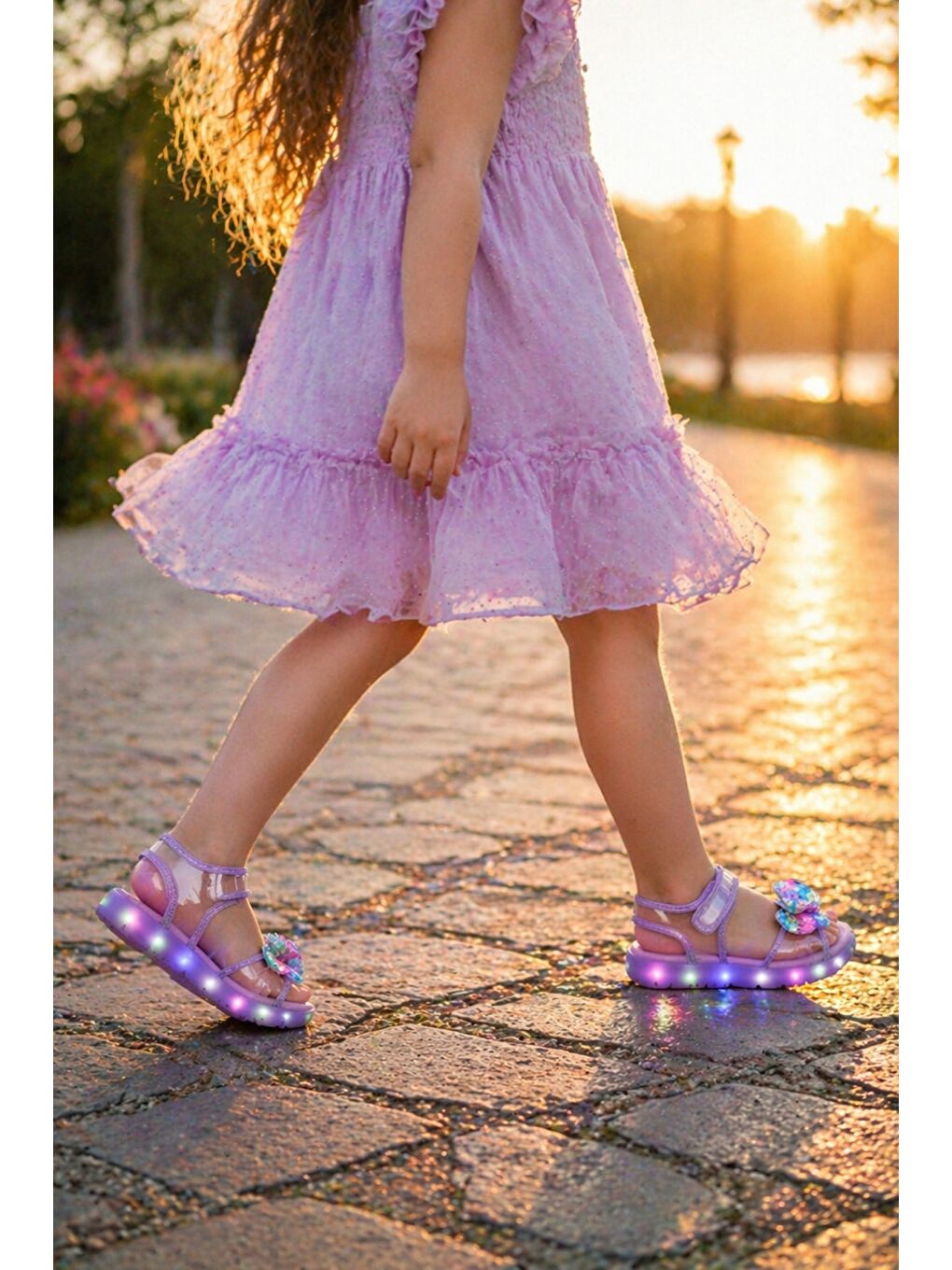 Lila PİCKLES Pullu Kelebek Detaylı Cırtlı Şeffaf Kız Çocuk Sandalet-3