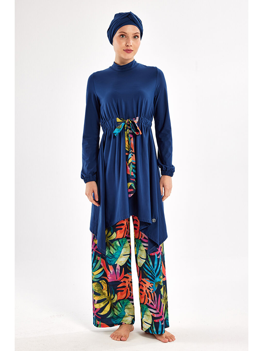 Elastanlı Bol Paça Tam Kapalı Tesettür Mayo Bloom 1119 Açık Lacivert-4