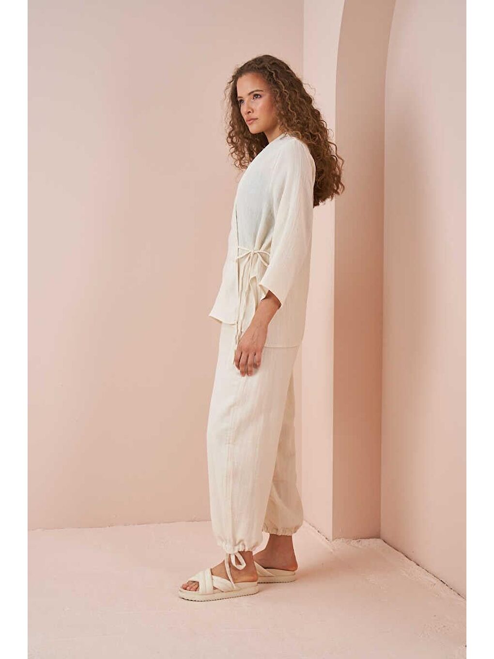 Kruvaze Kimono Müslin Bluz Ekru-5