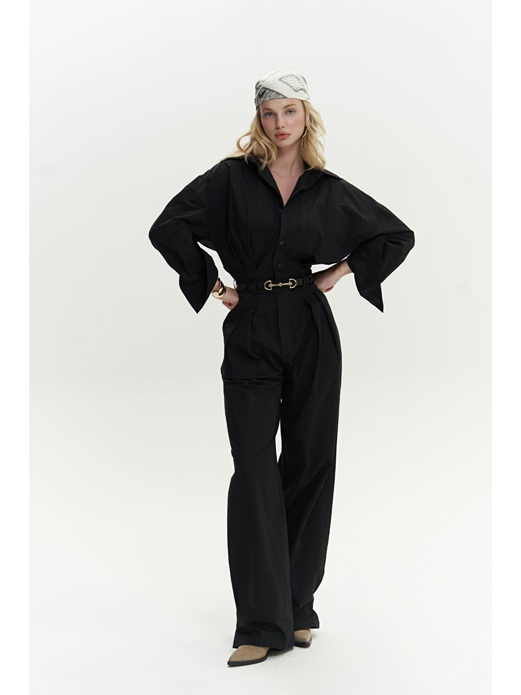 Olney Kemer Detay Uzun Siyah Tulum