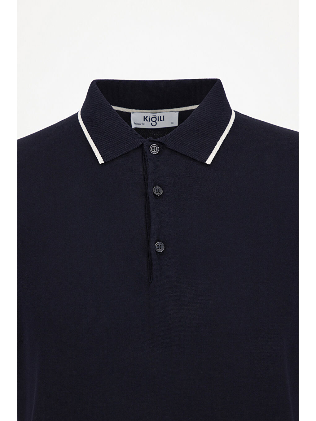 Lacivert Regular Fit Şerit Detaylı Polo Yaka Triko Tişört-2