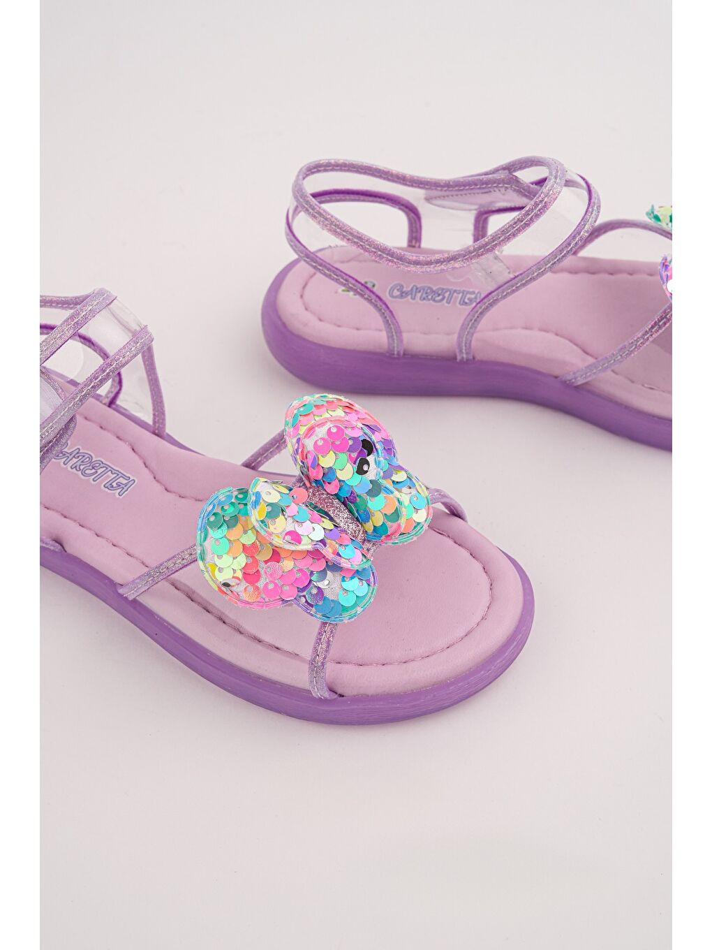 Lila PİCKLES Pullu Kelebek Detaylı Cırtlı Şeffaf Kız Çocuk Sandalet-6