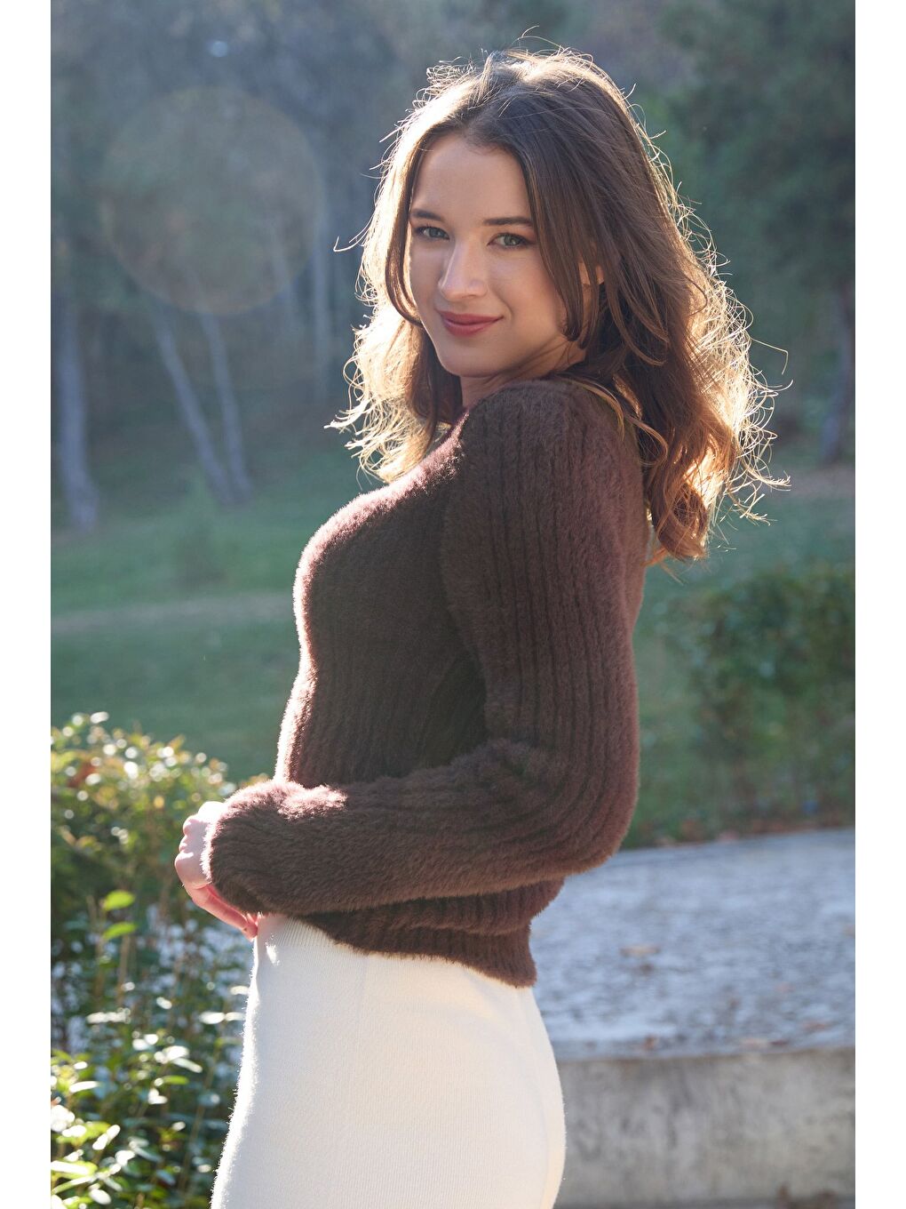 Kahverengi Bisiklet Yaka Sakallı Yumuşak Dokulu Kazak-4