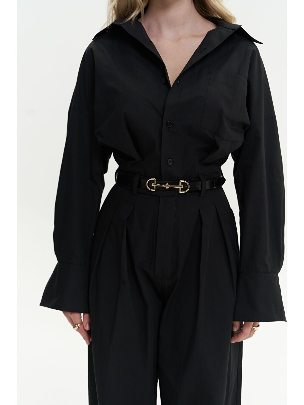 Olney Kemer Detay Uzun Siyah Tulum-5