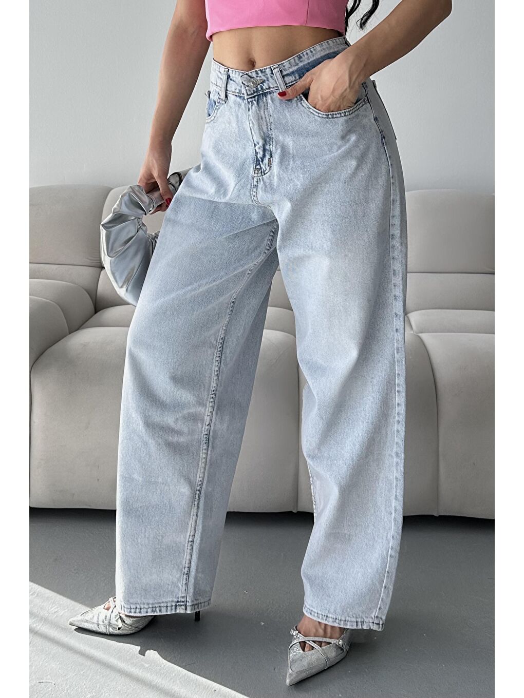 Bıyık Baggy Jean Pantolon Buz Mavi - 27268