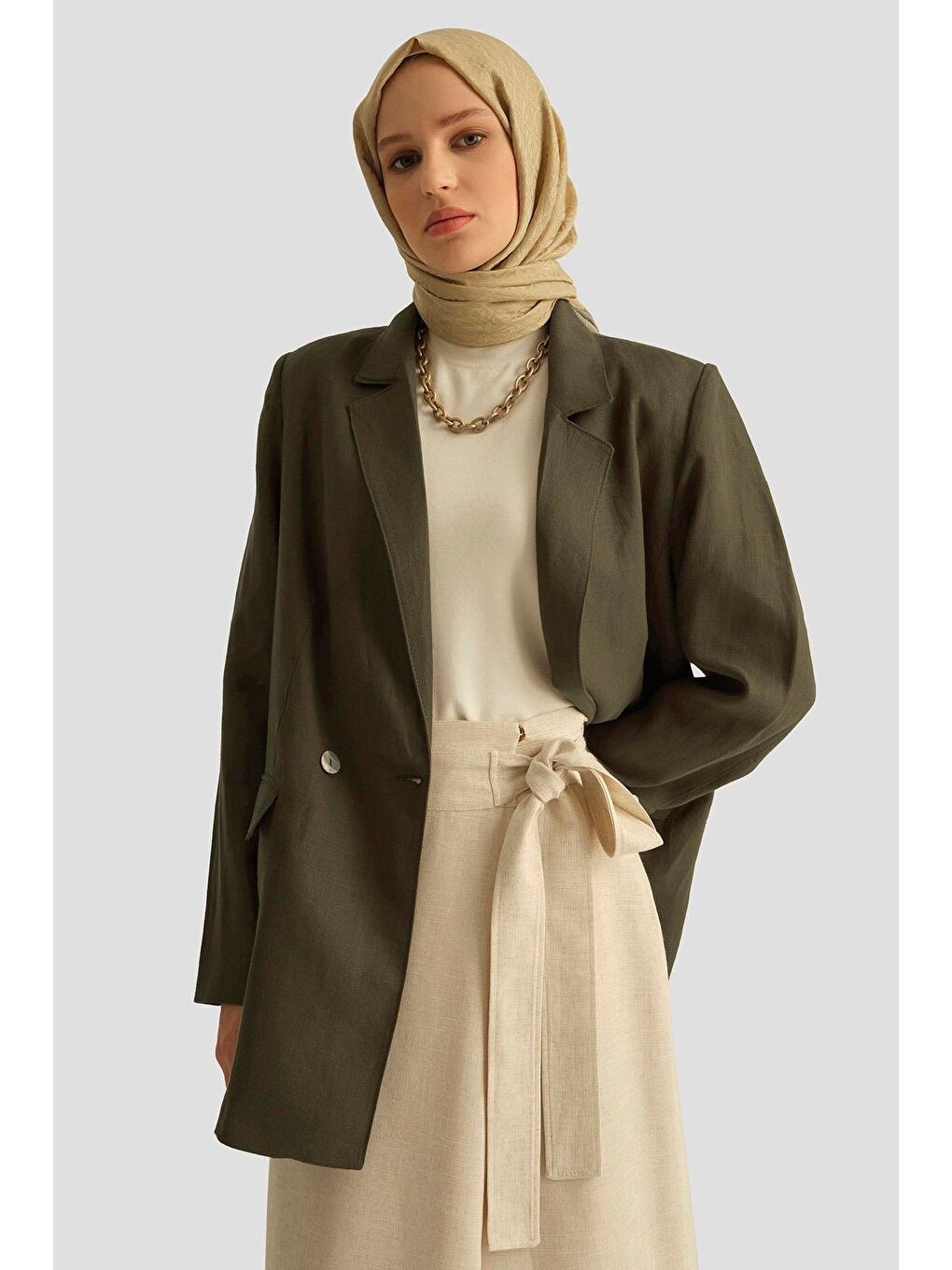 Kruvaze Keten Ceket 25Y5917 Haki-2