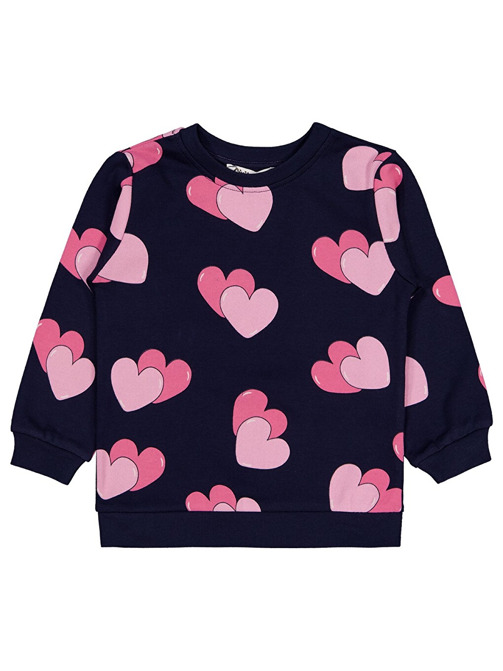 Girls Renkli Kalp Baskılı 2-5 Yaş Sweatshirt - Lacivert