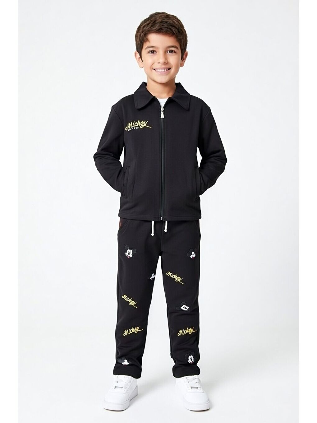 Siyah Karakter Baskılı Jean Ceketli Pantolonlu Erkek Çocuk 3lü Takım 23516-1