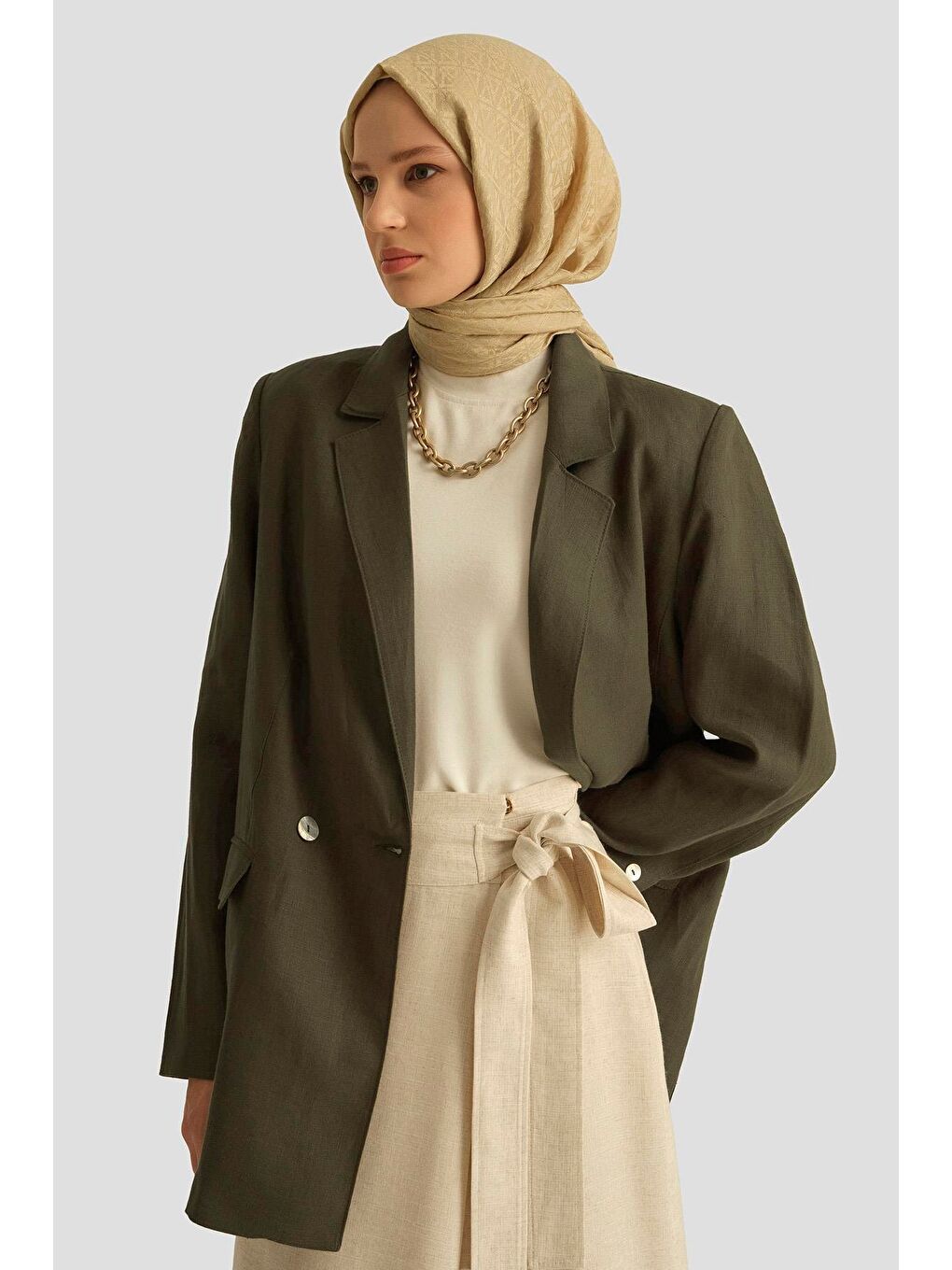 Kruvaze Keten Ceket 25Y5917 Haki-3