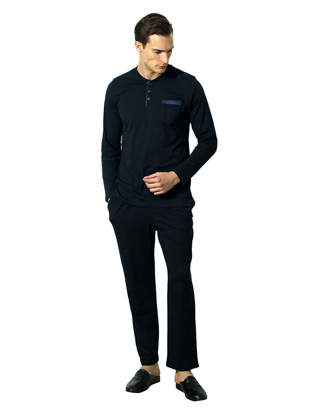 Lacivert Saten Biyeli Patlı 5li Penye Rob Set LACİVERT-1