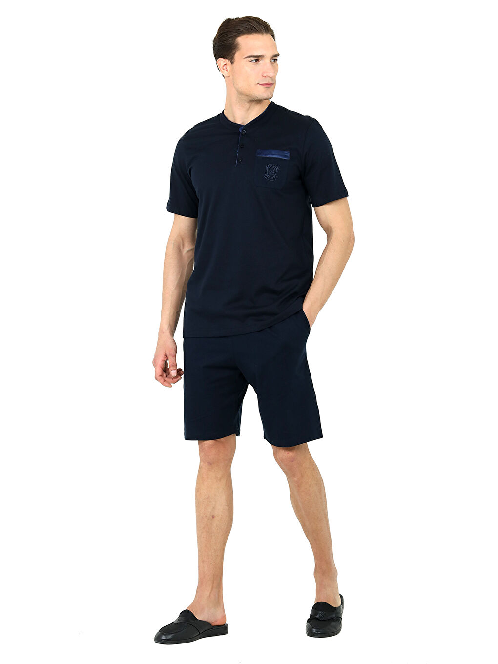 Lacivert Saten Biyeli Patlı 5li Penye Rob Set LACİVERT-2