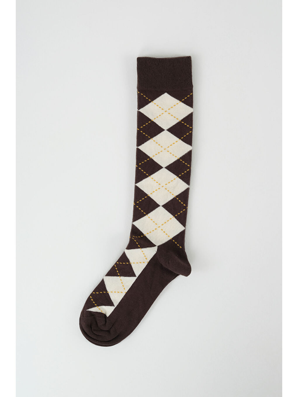 Kahverengi Baklava Desen Diz Altı Çorap Acı Kahve-Ekru-1