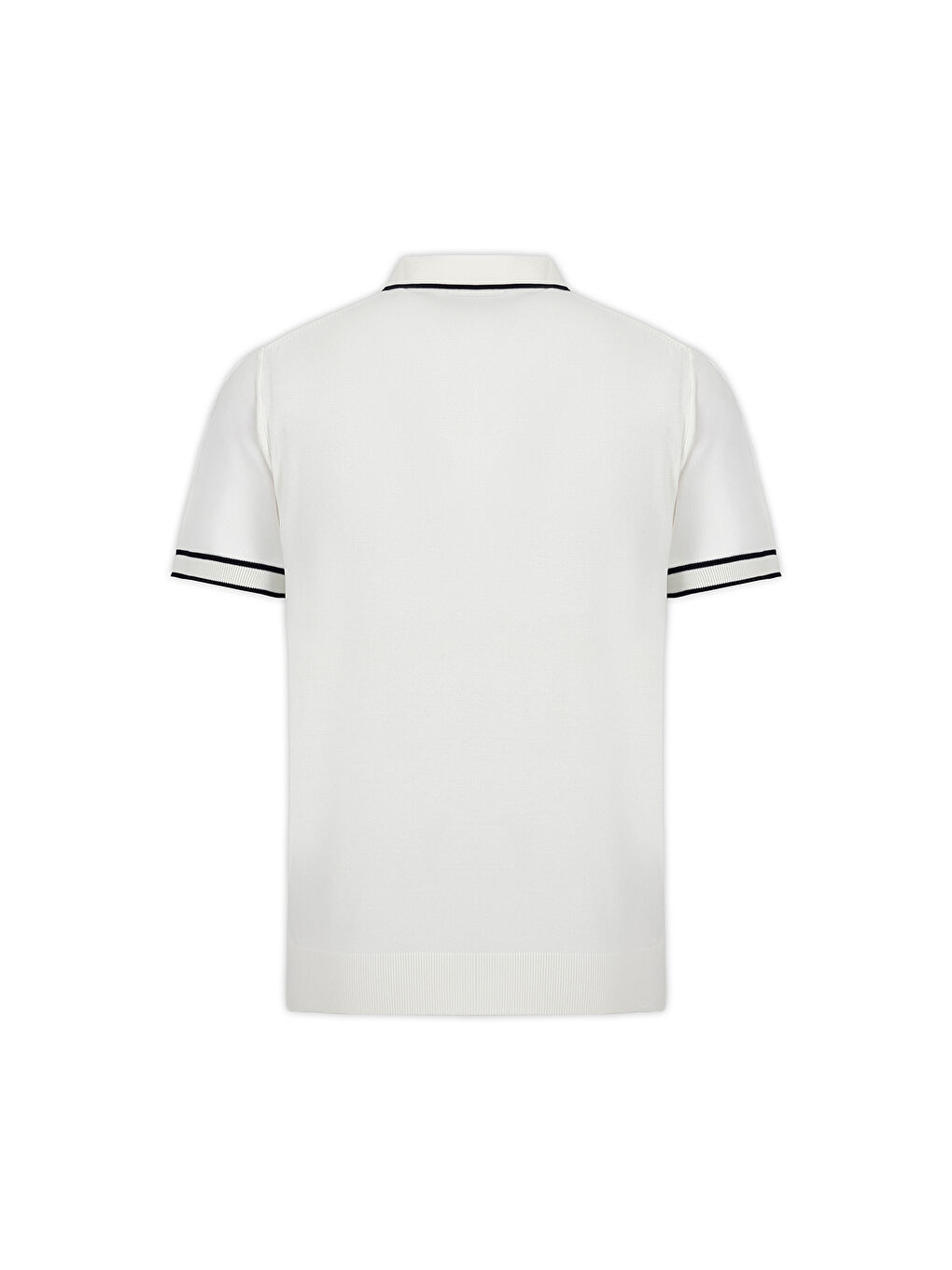 Beyaz Regular Fit Şerit Detaylı Polo Yaka Triko Tişört-1