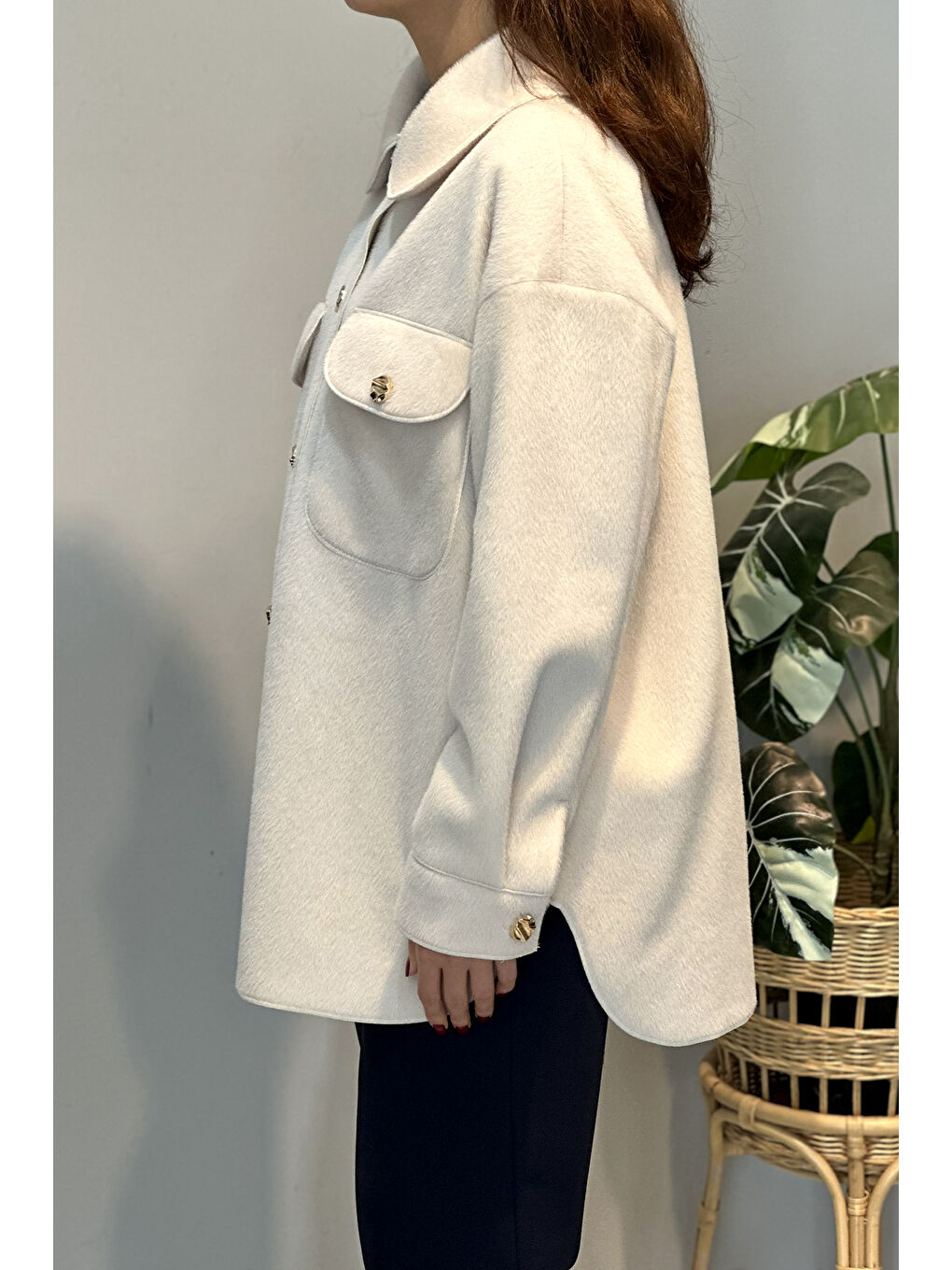 Cep ve Düğme Detaylı Ceket 35851 Ekru-1