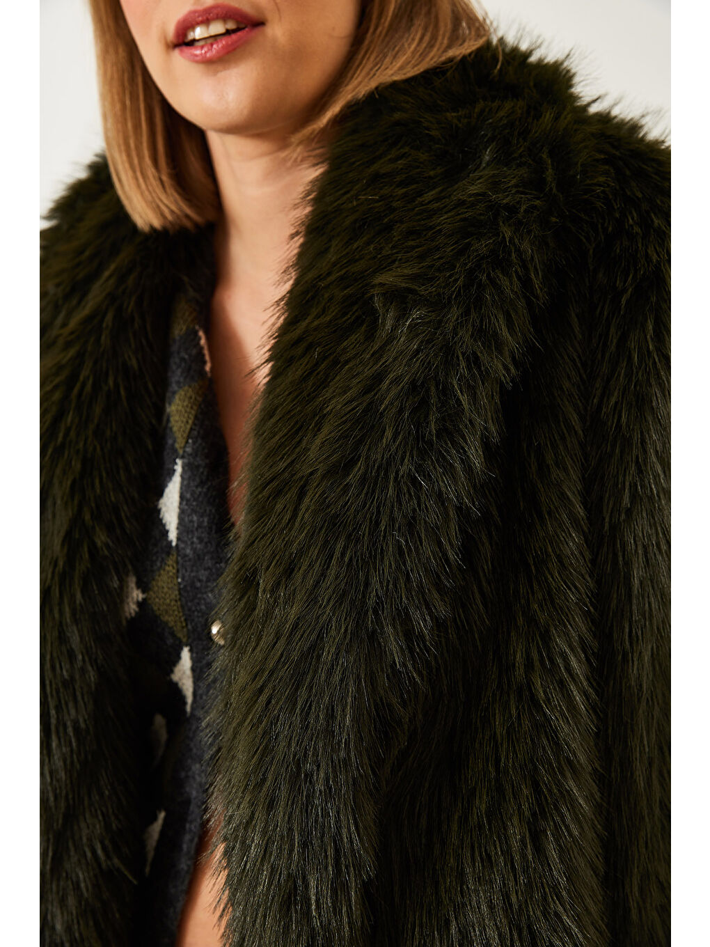 Haki Kadın Premium Suni Kürk Ceket-4