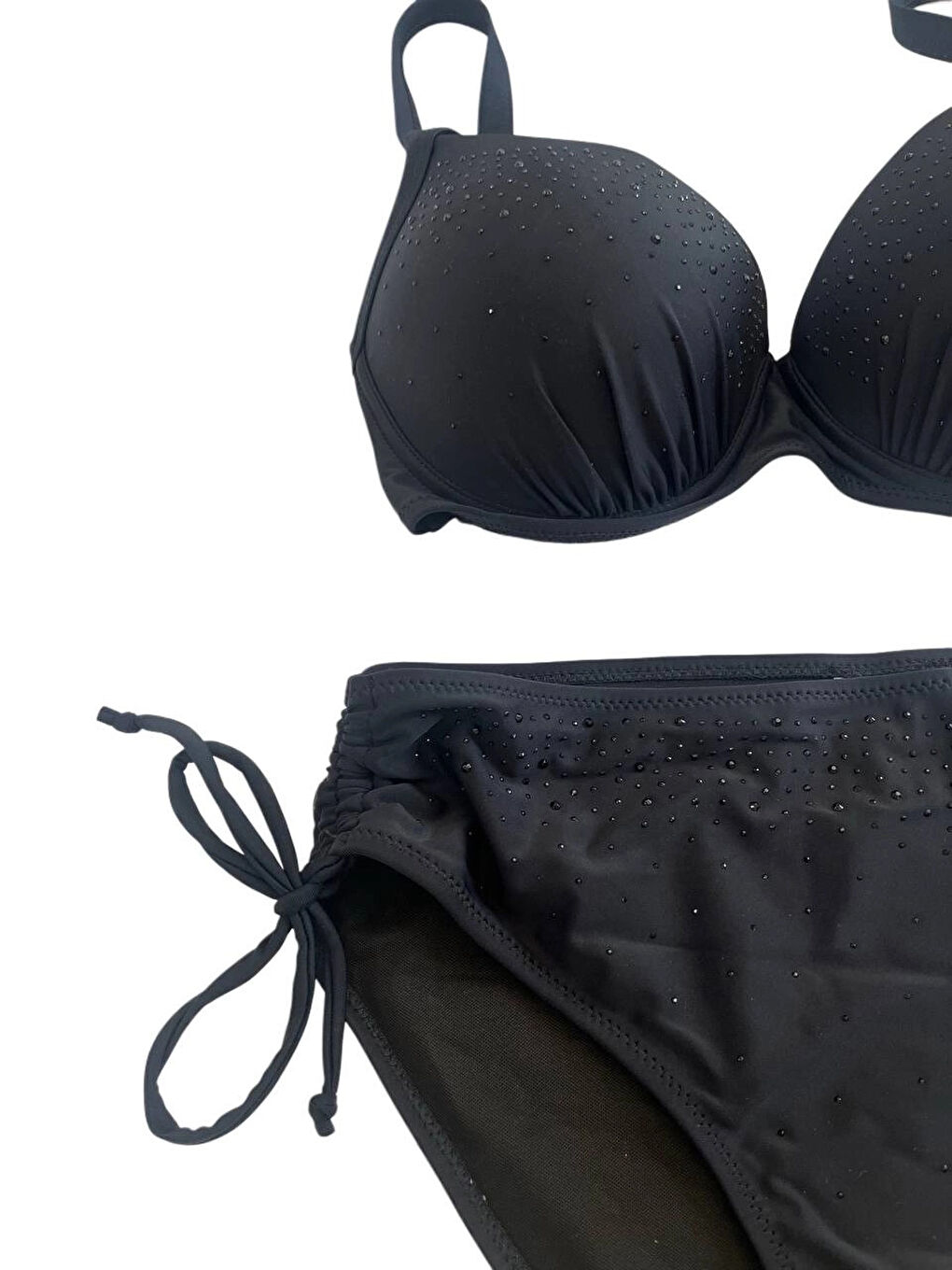 Kadın Siyah Taş İşlemeli Astarlı Büyük Beden Bikini Takımı HZL25S-LC2099-1