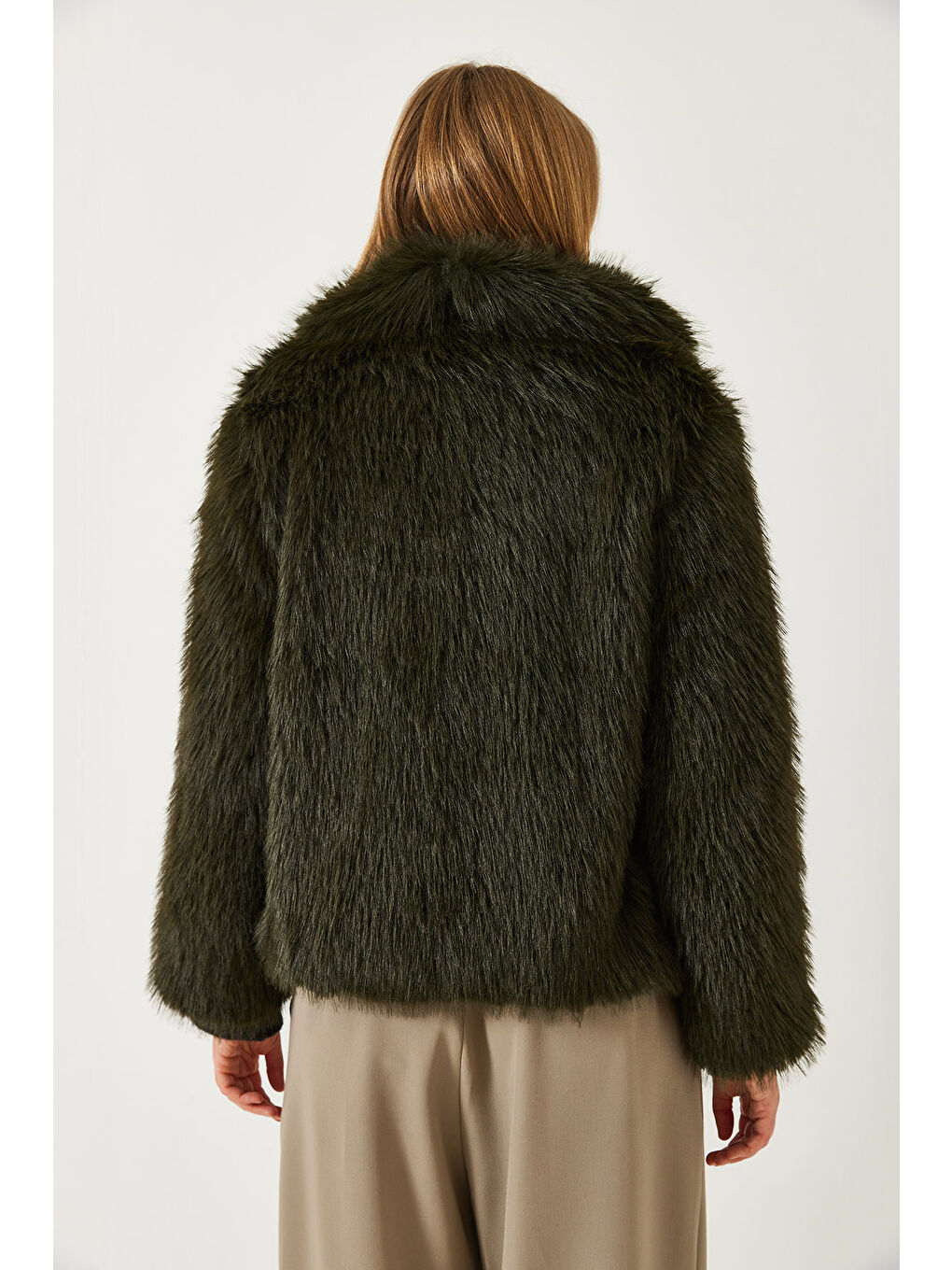 Haki Kadın Premium Suni Kürk Ceket-5