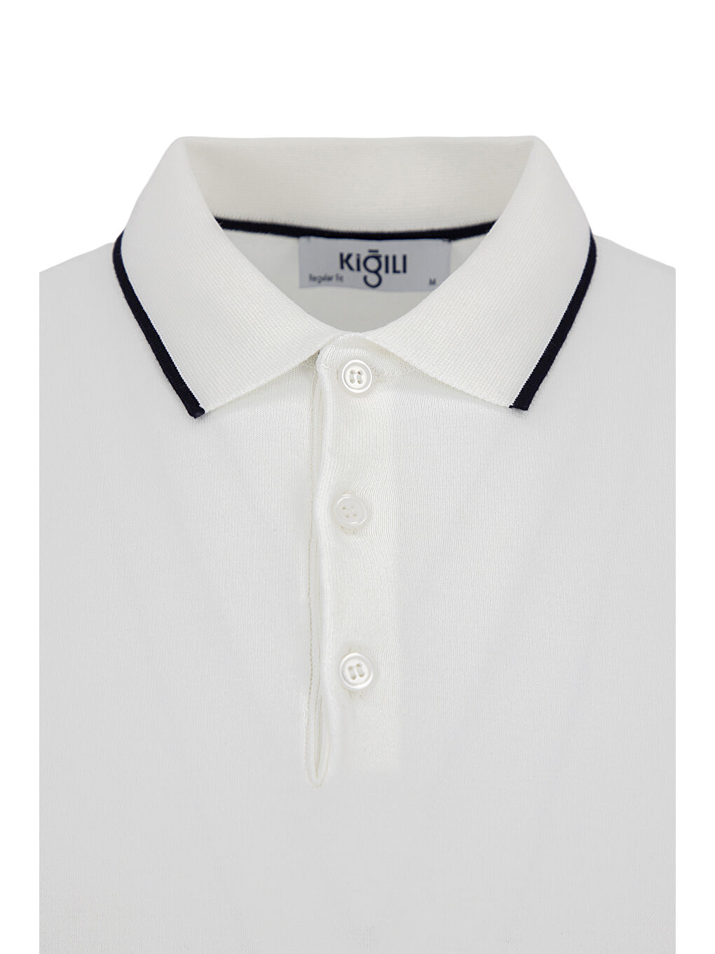 Beyaz Regular Fit Şerit Detaylı Polo Yaka Triko Tişört-2