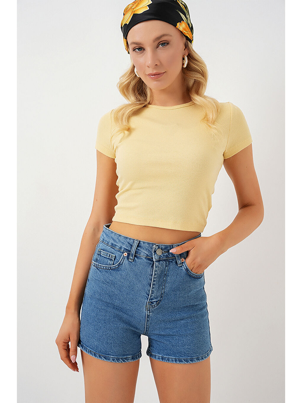 Kadın Kısa Jean Şort 5339   Lacivert-5