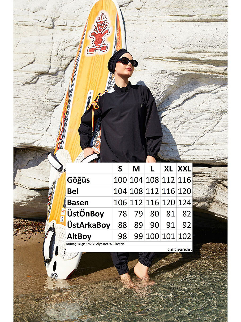 Spor Elastan Tam Kapalı Tesettür Mayo Kimber 1202 Siyah-3