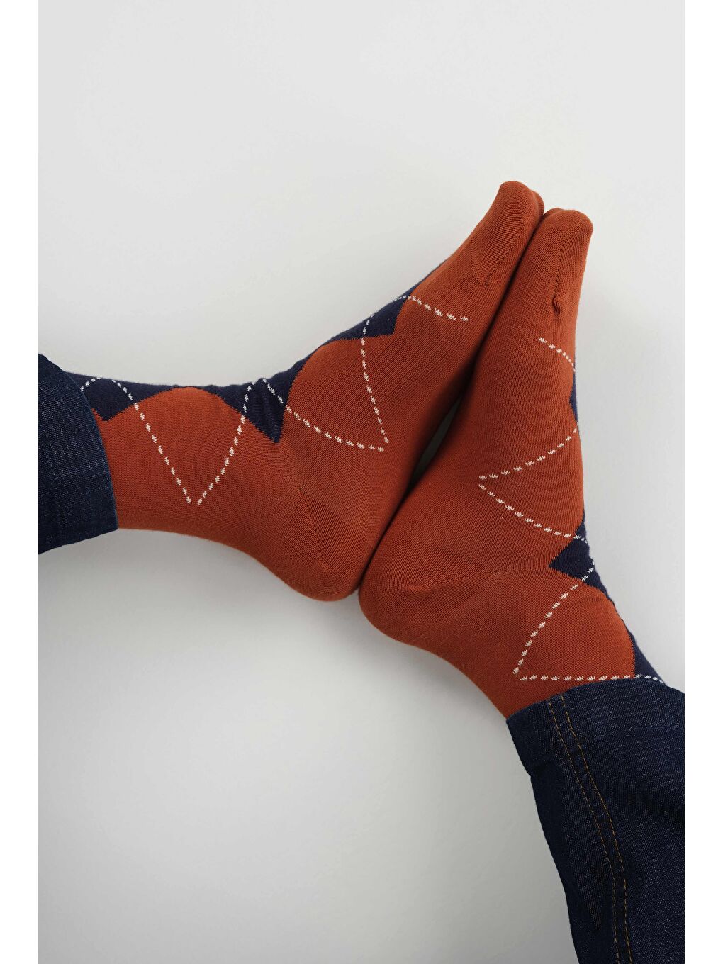 Baklava Desen Soket Çorap Kiremit-Lacivert-1