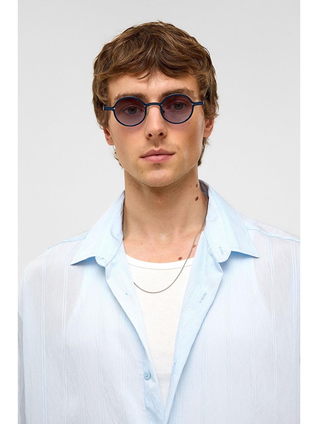 Oversize Çizgili Kısa Kollu Modal Kumaş Gömlek Bebe Mavi-3