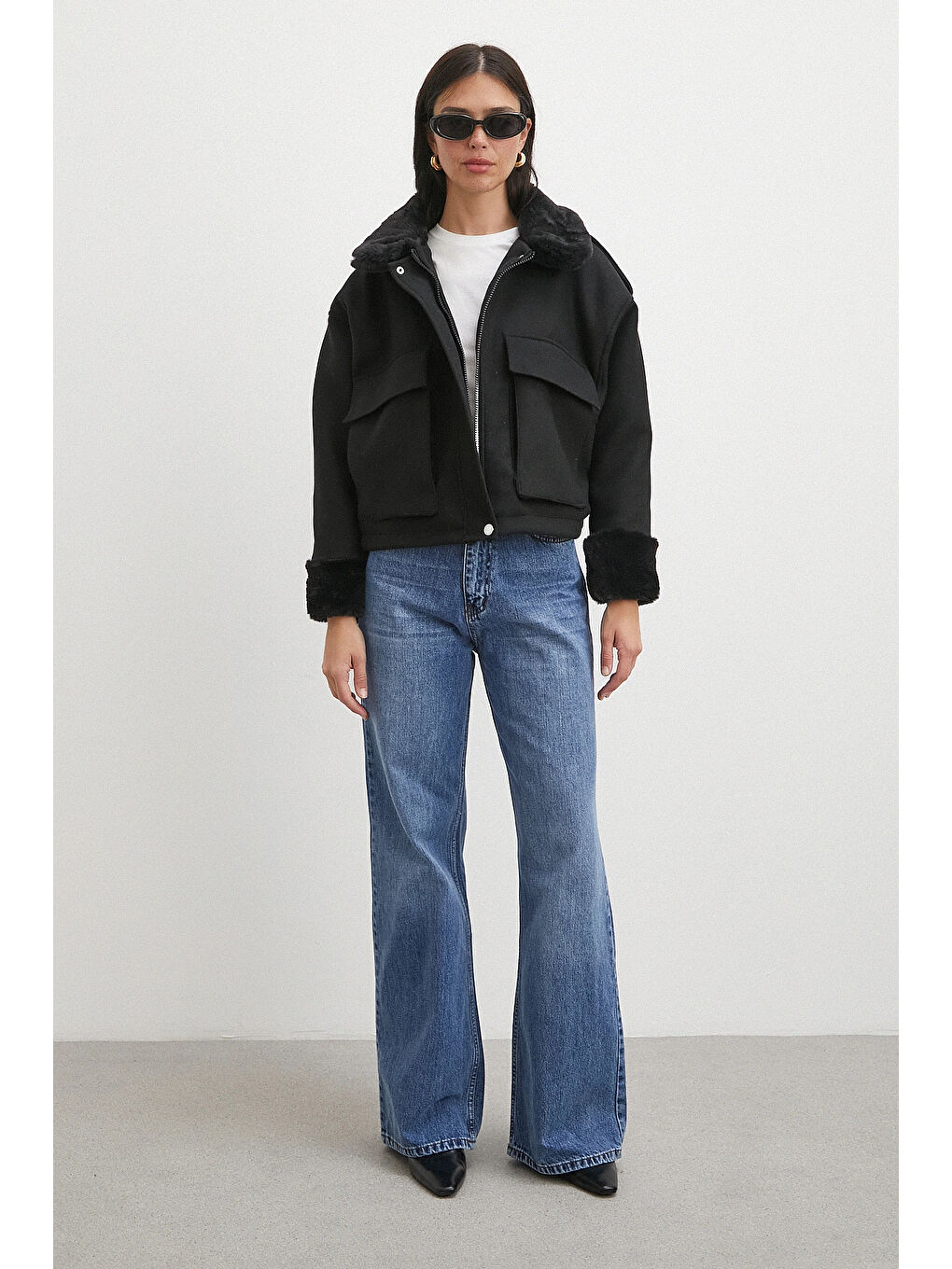 Apoletli Yünlü Körük Cepli Kaşe Mont Siyah-1