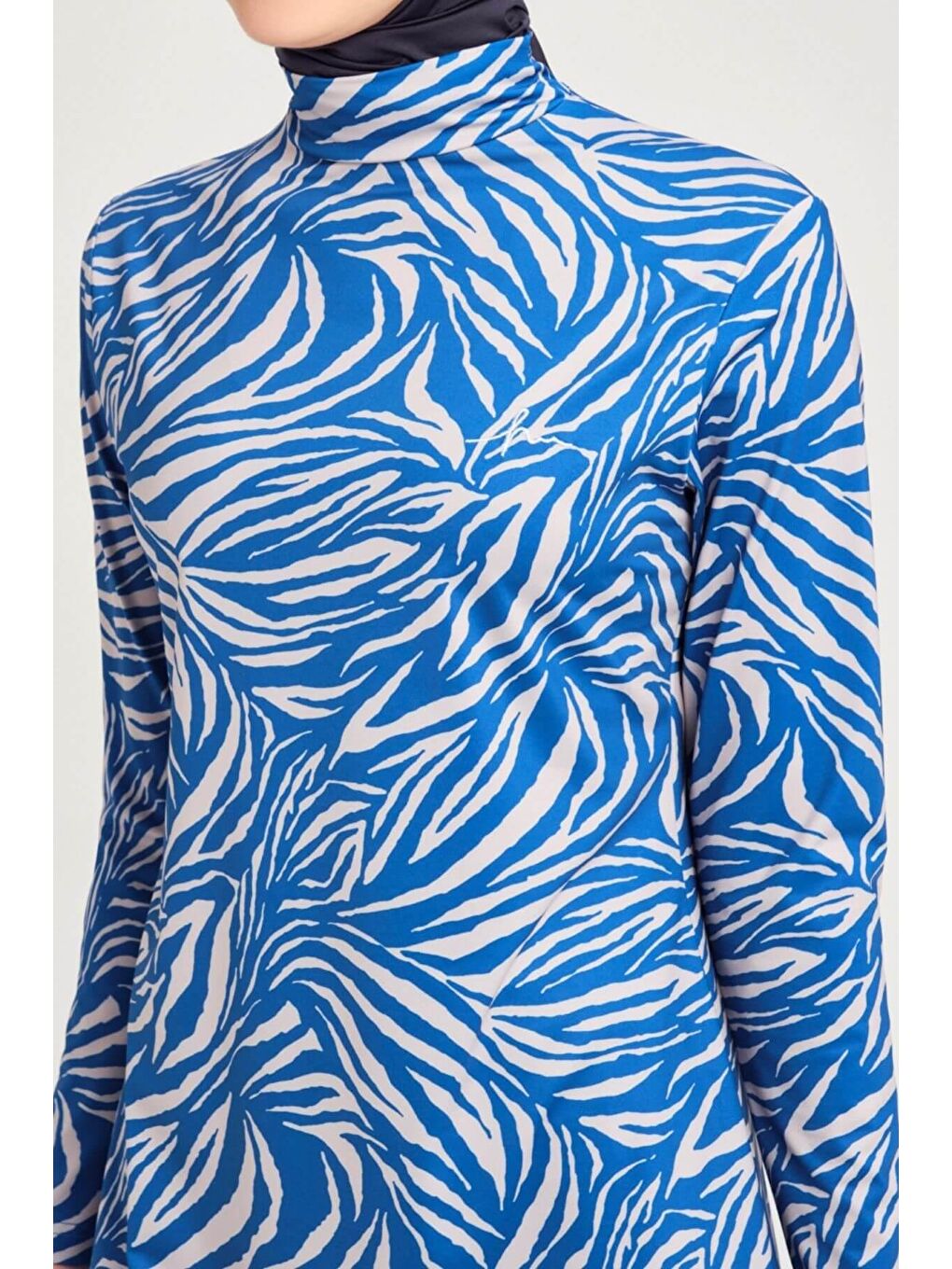 Çizgi Desenli Elastanlı Mavi 5 Parça Tam Tesettür Mayo Takımı 3160-2