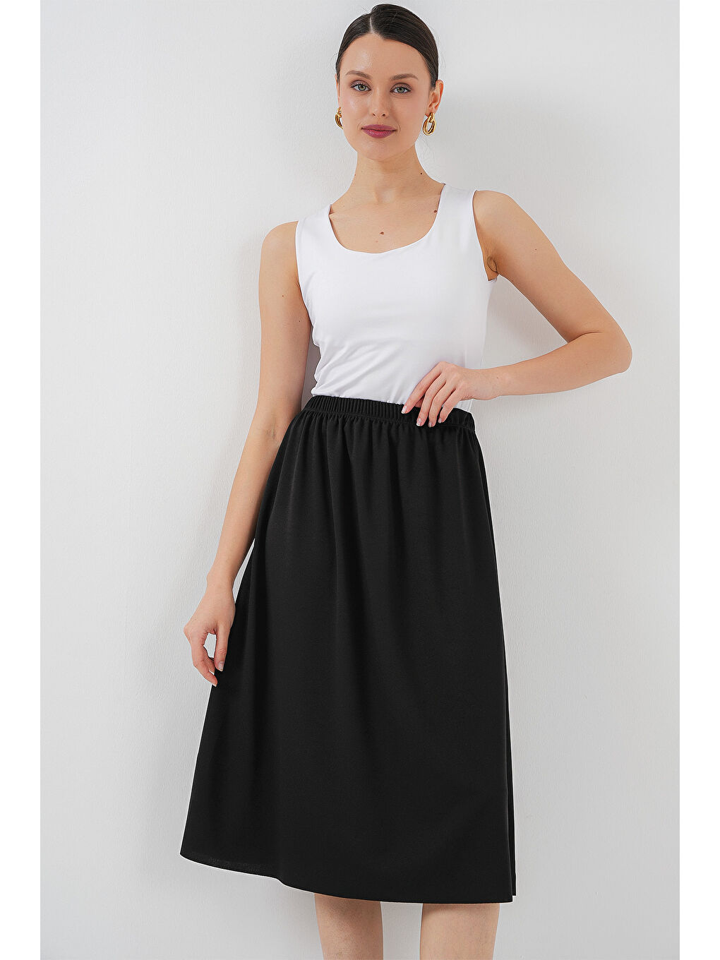 8039 Uzun Etek Astarı Jüpon - Siyah-2