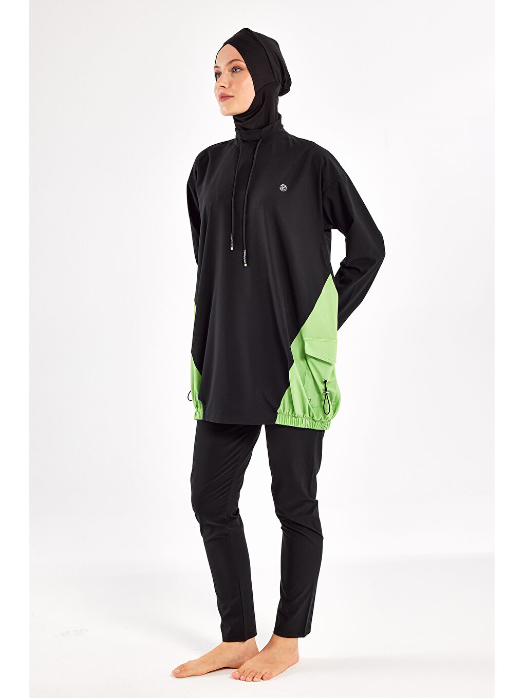 Spor Elastan Tam Kapalı Tesettür Mayo Selby 1204 Siyah-1