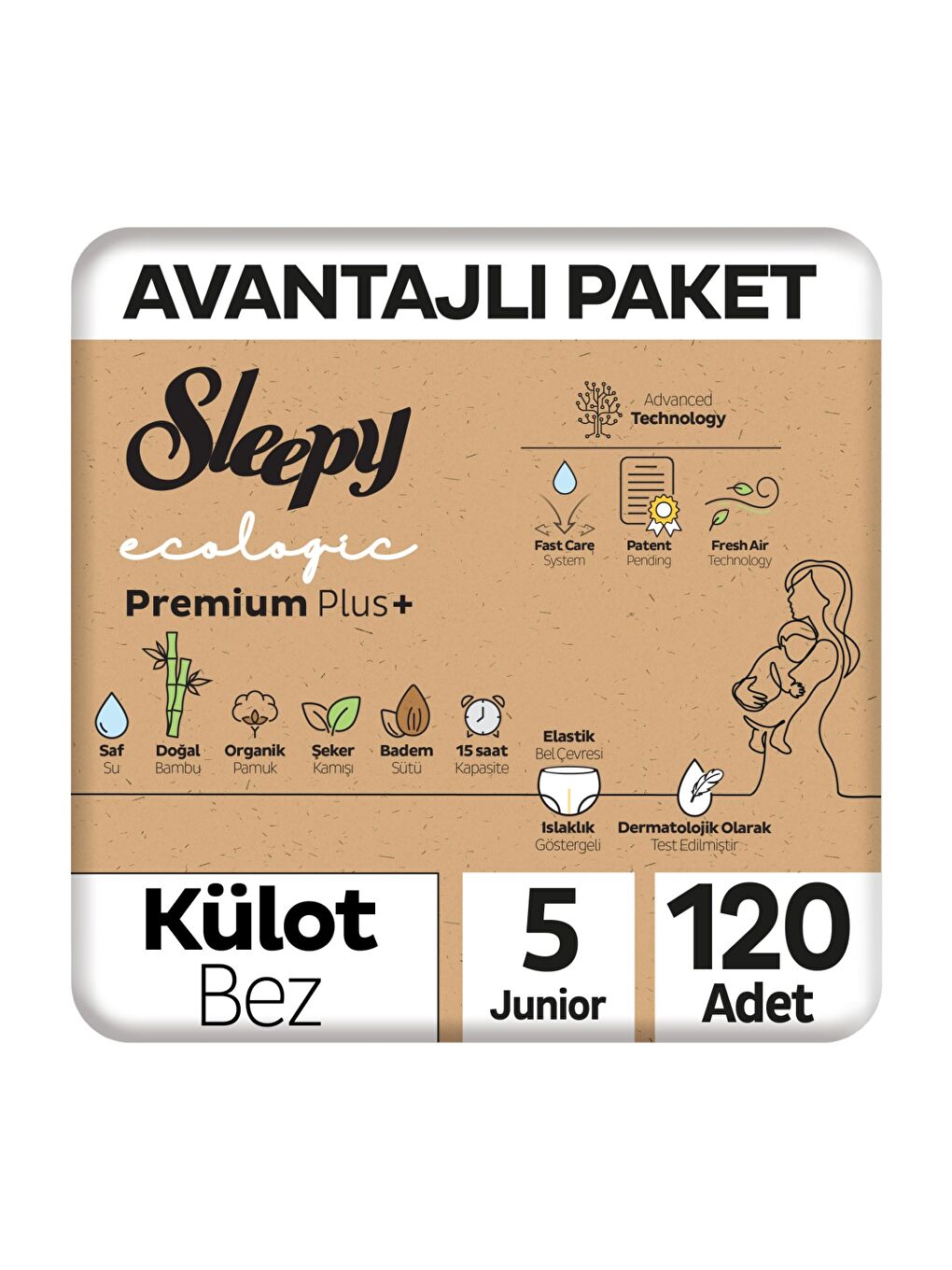 Ecologic Premium Plus Avantajlı Paket Külot Bez 5 Numara Junior 120 Adet