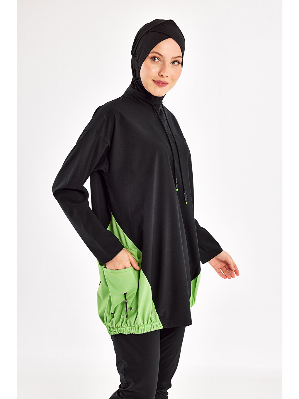 Spor Elastan Tam Kapalı Tesettür Mayo Selby 1204 Siyah-2