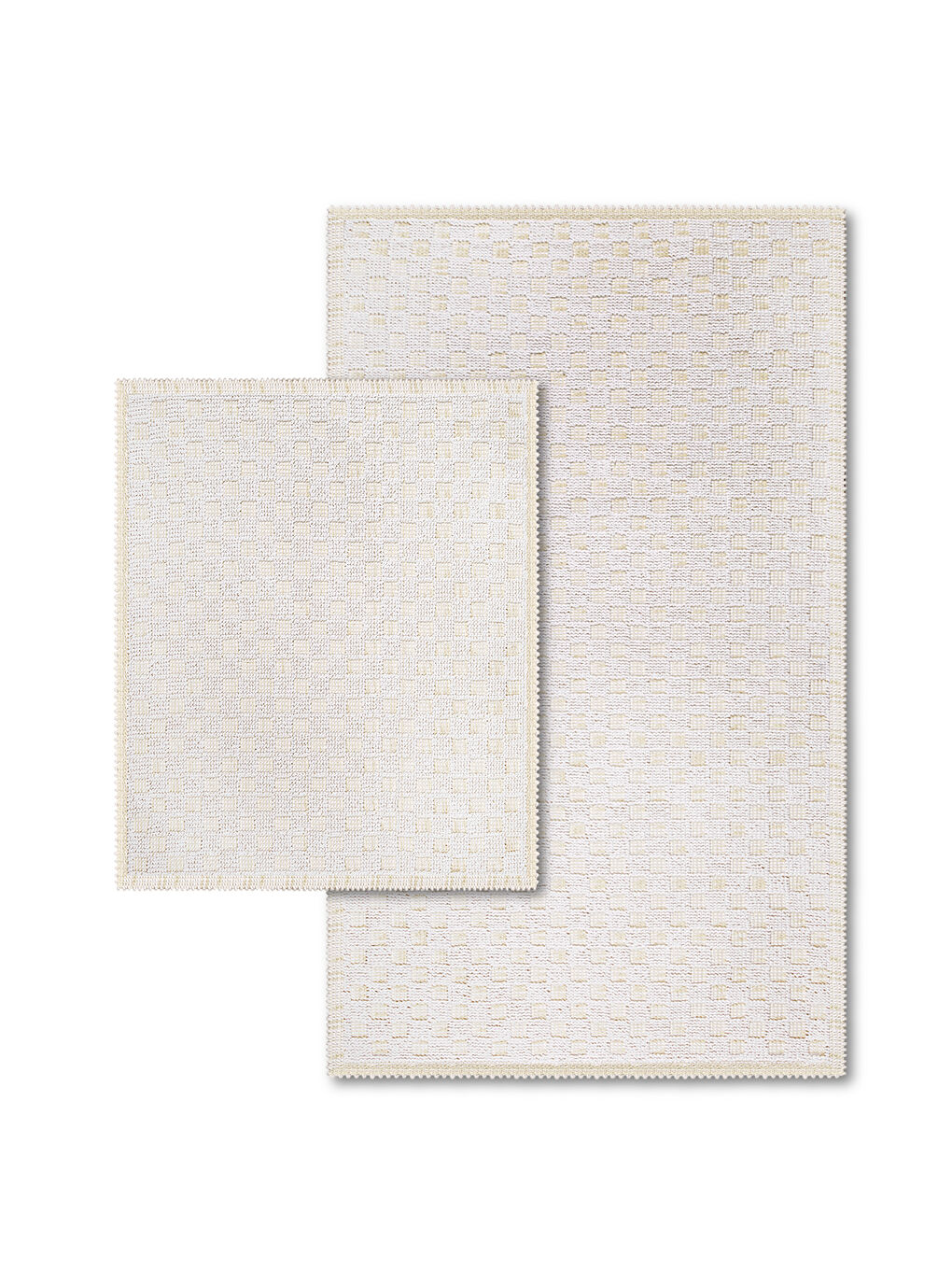 Checkers Doğal Pamuklu 2'li Banyo Paspas Seti 60x100+50x60 cm Beyaz