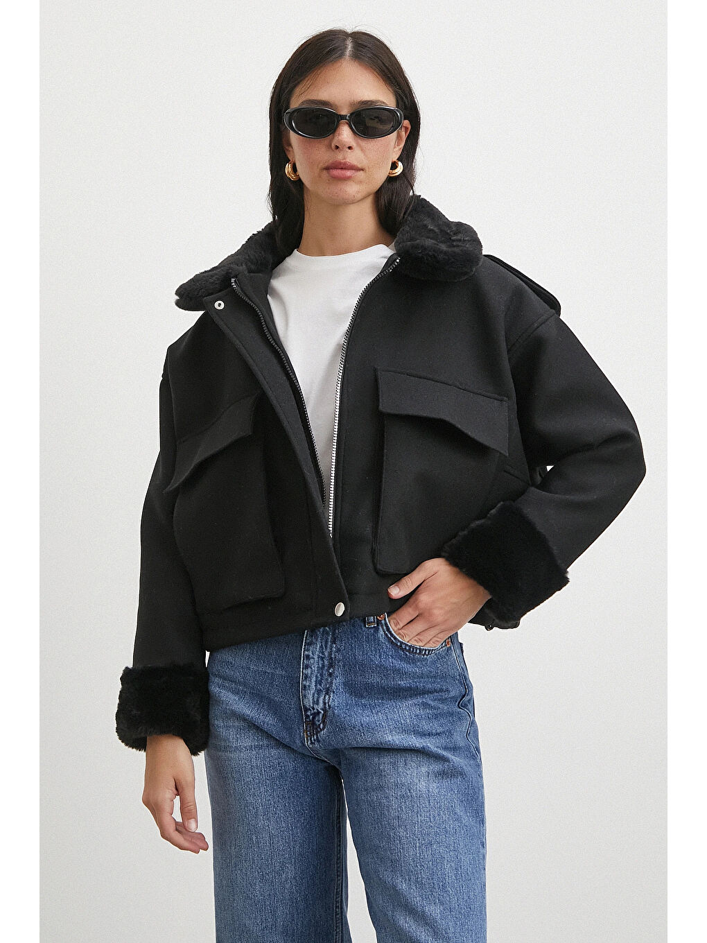 Apoletli Yünlü Körük Cepli Kaşe Mont Siyah-2