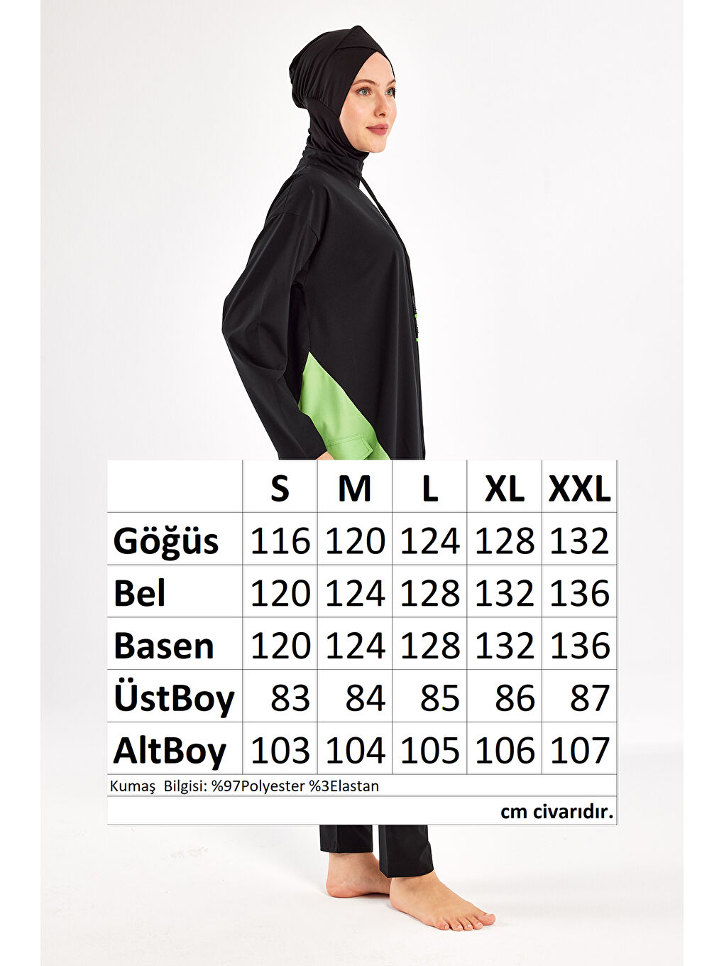 Spor Elastan Tam Kapalı Tesettür Mayo Selby 1204 Siyah-4