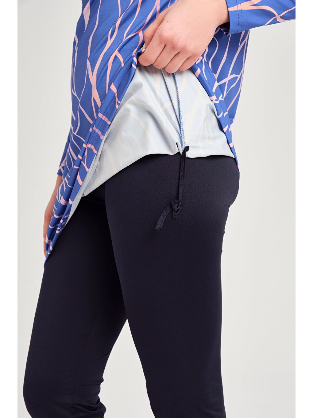 Çizgi Desenli Elastanlı Saks Mavisi 5 Parça Tam Tesettür Mayo Takımı 3161-4